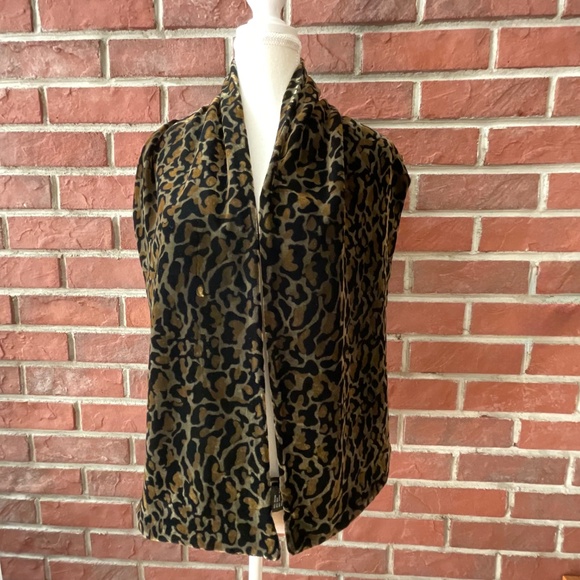 Kenneth Cole Silk Rayon Velvet Leopard Print Black Brown  Scarf 10”x60”NWOT - Picture 2 of 8